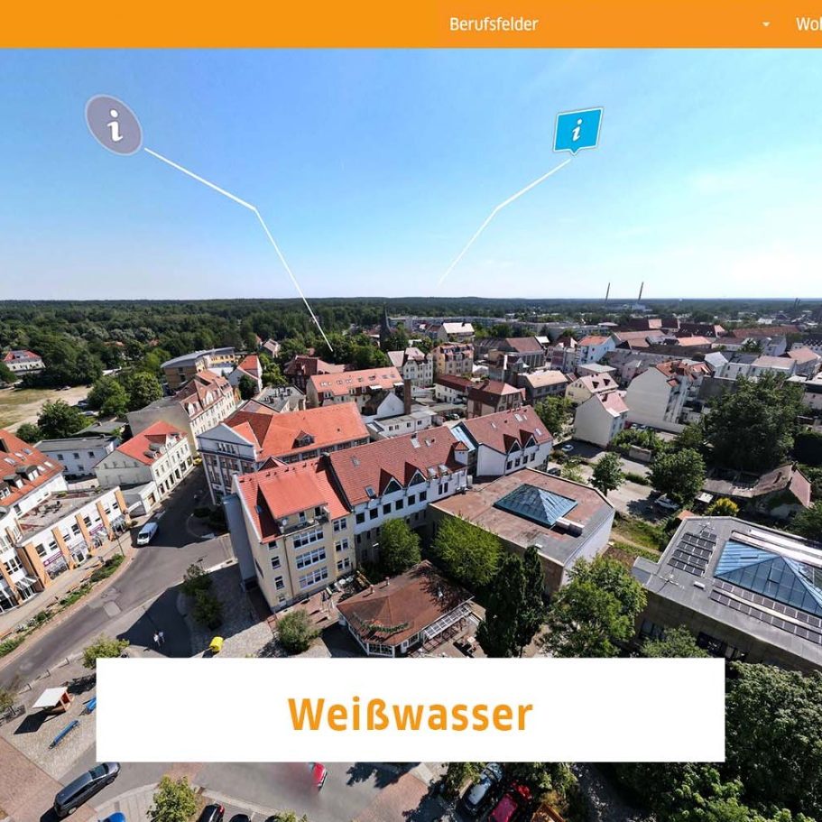 Stadtbild von Weißwasser mit Stadtzentrum.