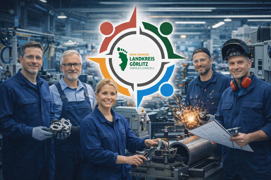 Berufe im Metallbau und Maschinenbau Gruppe von Fachleuten in Arbeitskleidung in einer Maschinenbauwerkstatt.